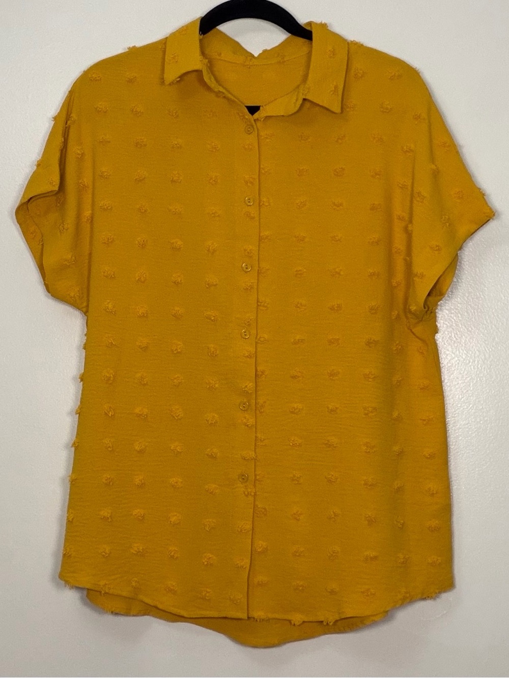 Textured Dot Mustard Button-Down Women's Shirt